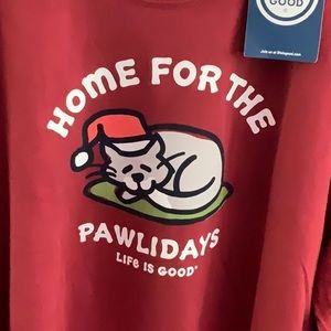 Life is Good "Home for the Pawlidays" Long Sleeve Tee – 2XL, Festive Cat Design